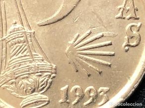 Monedas con errores: 5 pesetas 1993 Jacobo variante y exceso metal en listel